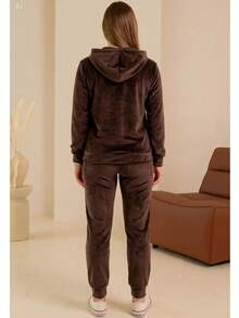 Women's Velour Tracksuit Set – Zip Hoodie With Pockets And Jogger Pants, Soft, Comfortable, Made In Poland - Coffee Brown - View 2