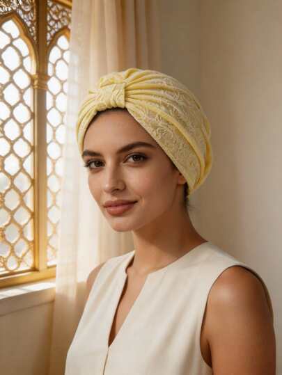 1pc Women's Elegant Solid Color Swirl Pattern Beanie, Elastic Headwrap, Chemotherapy Hat, Suitable For Women And Girls