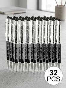 [客製化]1-32支個性化金屬可伸縮鑽石圓珠筆 + 觸控螢幕觸控筆套組 | 防滑握把 + 流暢書寫中尖 | 相容手機/平板/辦公設備 | 可刻印姓名/日期/Logo | 商務刻字筆 + 教師節禮物 + 結婚新人中性筆 | 適合學生/上班族/教師 (男女通用) | 節日生日禮物 - 碎鑽筆黑色 - 查看 18