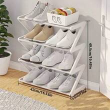 1pc 4-Tier Large Z-Shaped Shoe Rack, Easy Assembly Without Tools, Pink Plastic Stackable Storage Shelf, Suitable For Home, Dorm And Living Room, Space-Saving Floor Design, Shoe Storage Organizer - View 6