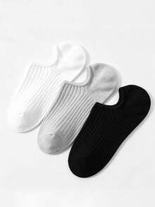 5/15 Pairs Women's Solid Color Vertical Stripe Invisible Boat Socks, All-Match Minimalist Low-Cut Non-Slip No-Slip Heel Commuter Versatile Short Socks. 3-Color Series - Multicolor - View 5