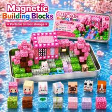 35-300pcs Magnetic Building Blocks 0.78 Inch With Iron Box, Magnetic Pink Floral Girl Heart Iron Box Series, Construction Block Toy Set, Montessori STEM Education Sensory Toy, Best Gift For 3+ Years Old Boys And Girls Children 2026 - Multicolor - View 2