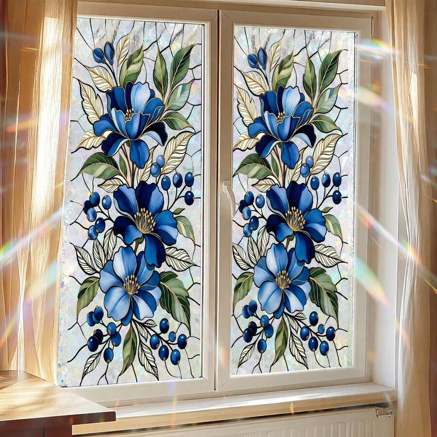 3D Static Cling Window Film, Decorative Colorful Glass Privacy Window Sticker, Suitable For Home Kitchen Bathroom, UV Protection Iridescent Floral Pattern Window Sticker, No Glue Needed Easy To Apply - Stained Glass Window Film - View 1