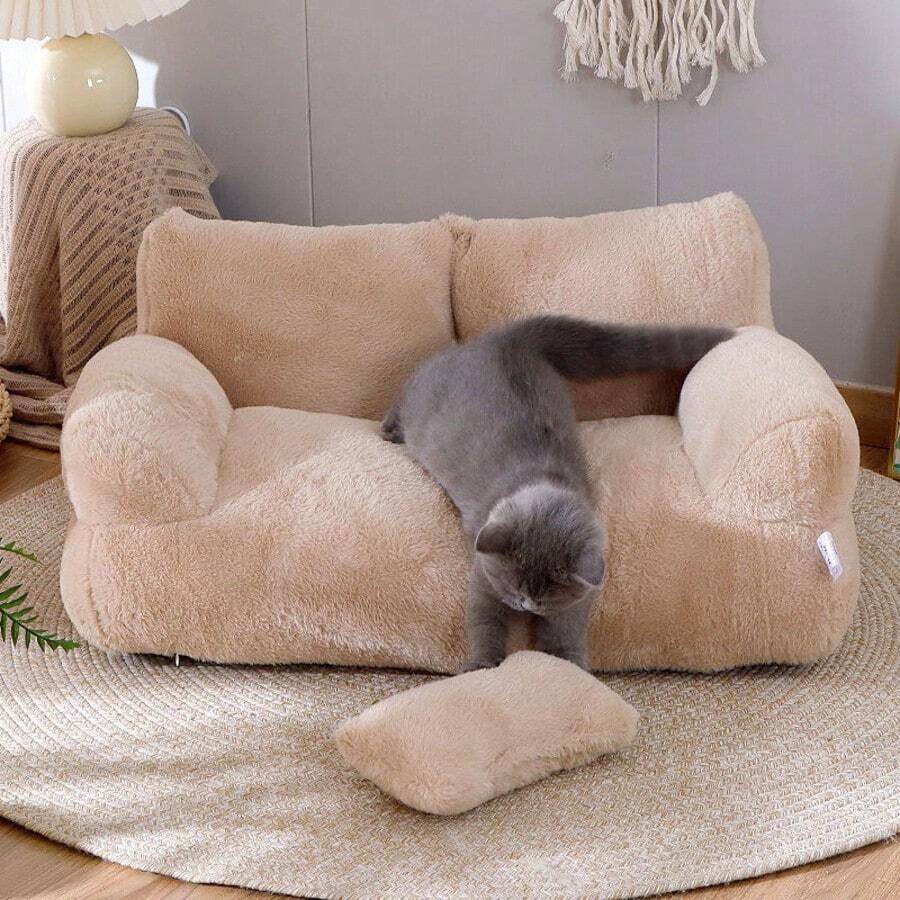 All-Season Soft Pet Sofa Bed With Removable Washable Cover, Comfortable Plush Sleeping Mat For Cats And Small To Medium Dogs, Indoor Pet Furniture And Daily Supplies - Brown - View 1