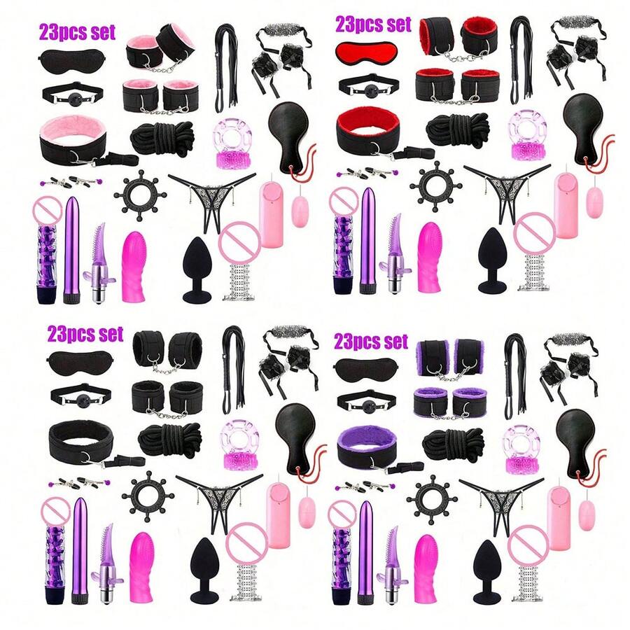 BDSM情侶束縛套裝 成人情趣用品 手銬 肛塞 情趣遊戲 SM用品 - 23件套裝 - 查看 1