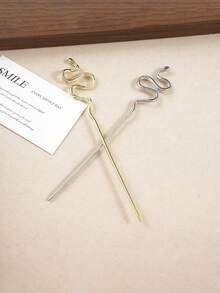Minimalist Snake Shape U Hair Stick, Simple Metal Curved Hairpin, Vintage Chinese Style Hair Fork For Daily Commute Hanfu Party Hairstyle Accessory - Multicolor - View 2
