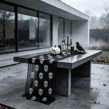 Halloween Pumpkin Table Centerpiece With Skull Tablecloth, Spooky Candle Holder And Pumpkin Lantern Decor, Suitable For Outdoor Patio, Halloween Party Venue And Home Decoration - Black - View 2