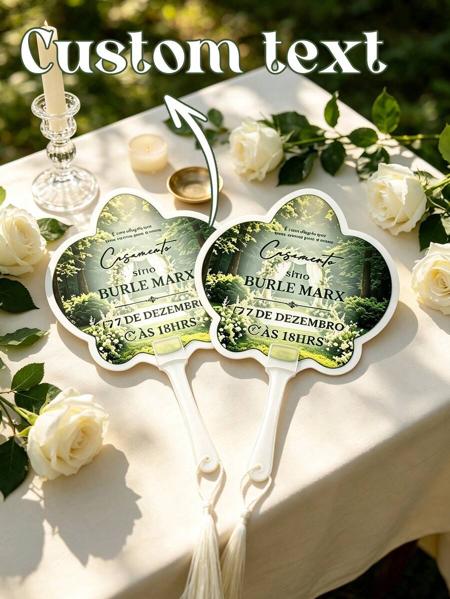2/10/30/50/88/100件客製化文字與照片婚禮手持扇,個性化花卉設計附流蘇,森林主題戶外婚禮賓客伴手禮,新娘派對拍照道具與裝飾 - 彩色 - 查看 1