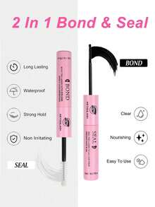 Bond And Seal 2合1簇裝假睫毛膠水與密封劑套組 10ml，含睫毛刷、鑷子、簇裝睫毛膠水與密封劑，睫毛接種工具 - 粉色 - 查看 3