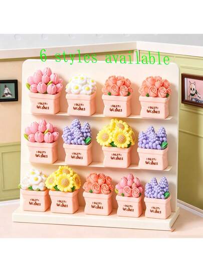 Mini Resin Flower Pot Decor, 6 Styles Available, Cute Desktop Decoration, Beautiful Lucky Flower Ornament, Home Bedroom Desktop Decor Gift