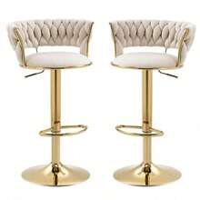 2PCS Swivel Bar Stools, Contemporary Adjustable Height Tall Stools With Backs, 360° Rotation Kitchen Island Stools - Beige - View 3