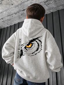 1pc Tween Boy Cool Owl Night Watcher Print Hooded Sweatshirt, Pure White Loose Casual Pullover Top For Spring And Autumn - White - View 1