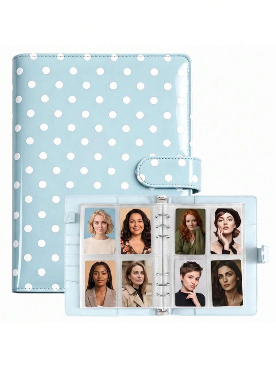 1Set Polka Dot Loose-Leaf Binder Card Collection Book Photo Album Notebook,A5 PU Cover+25 Pcs 4-Grids Inner Pages Photo Card Seelves,Wedding Anniversary Family Album,Stationery Book Photocards Storage Album For Trading Card Organization&Collection