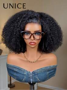 UNice Afro Kinky Curly 100% 真人髮 7x5 Bye Bye Knots 前蕾絲假髮 自然黑 預拔髮際線 預剪漂色髮結 抽繩式假髮 分層指捲波浪 捲髮 初學者友善 即戴式 無膠假髮 200% 密度 - Natural Black - 查看 14