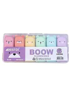 Set de 6 piezas de bolígrafos resaltadores con forma de osito lindo, escritura y dibujo suaves con bolígrafos fluorescentes de colores, resaltadores macaron con protección ocular para resaltar, regalo ideal para niñas y mujeres, adecuado para notas de estudio, uso de oficina, regalo del Día de la Independencia - Conjuntos - Ver 4