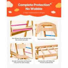 Indoor Playground Jungle Gym, 9-In-1 Montessori Climbing Toys For Toddlers, 250LBS Wooden Indoor Playground Playset With Monkey Bar, Swings, Slide, Rope / Wooden Ladder, Climbing Net, Bar & Rock - Colorful, 9-in-1, L - View 4