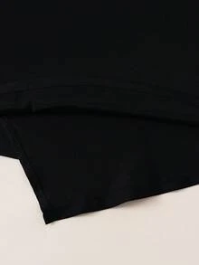 秋季女款時尚優雅拼色襯衫與直筒開衩長褲兩件套 - 黑色 - 查看 6