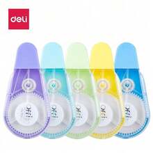 DELI 71459 Student Homework Correction Tape, Integrated Design, Easy To Use, Durable Tape, Strong Coverage, Smooth Roller - Green,Cyan,Yellow,Purple,Blue - View 5