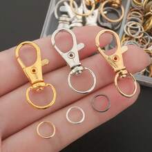 135pcs/Box DIY Jewelry Making Accessories Random Mixed Colors Including 15pcs Lobster Clasps, 120pcs Jump Rings, Suitable For Handmade Woven Keychains, Bag Accessories, Strap Clips, Lobster Clasps, Bag Chain Hooks, Snap Fasteners, Round Single Rings, Dog Leash Buckles, Lobster Clasps, Jewelry Accessories Materials - Lobster Buckle & Jump Ring - View 2