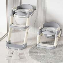 Luminpool Children's Toilet Seat With Steps, 2-In-1 Toilet Step Stool For Toddlers, Soft, Non-Slip Seat Cover With Splash Guard And Built-In Footstool - Grey - View 1