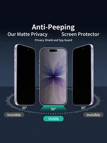 2片裝陶瓷磨砂隱私螢幕保護貼，相容 iPhone 16 Pro/17，防眩光隱私磨砂軟膜，無氣泡、觸感滑順，相容手機殼，防指紋，相容 iPhone 18/17/16/15/14/13/12/11 系列，必備手機配件與隱私保護 - 黑色 - 查看 3