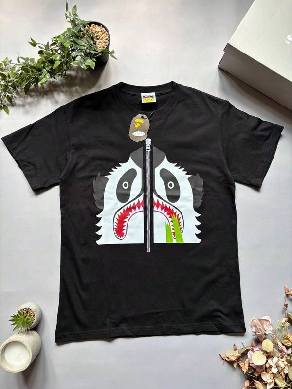 Panda Zipper And Monkey Print Classic T-Shirt For Spring/Summer, Suitable For Both Men And Women. - 黑色 - 查看 1