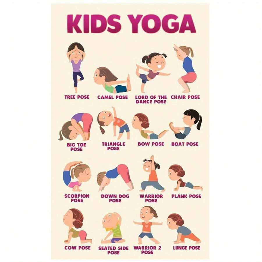 1pc Children's Yoga Canvas Poster, Frameless Wall Art Print, Chakra Poses Reference For Kids, Suitable As Holiday Gift For Mid-Autumn Festival, National Day, Independence Day