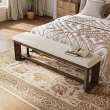 LITTLE TREE 160 Cm Country-Style Solid Wood Dining Bench, Antique Brown Legs, Seat Cushion Included, For Bed Foot, Hallway, Living Room - White/brown - View 5