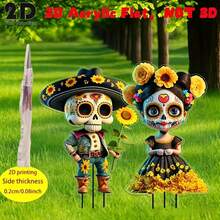 Creative Sunflower Day Of The Dead Halloween Design Garden Decor Acrylic Yard Stake - A - View 4