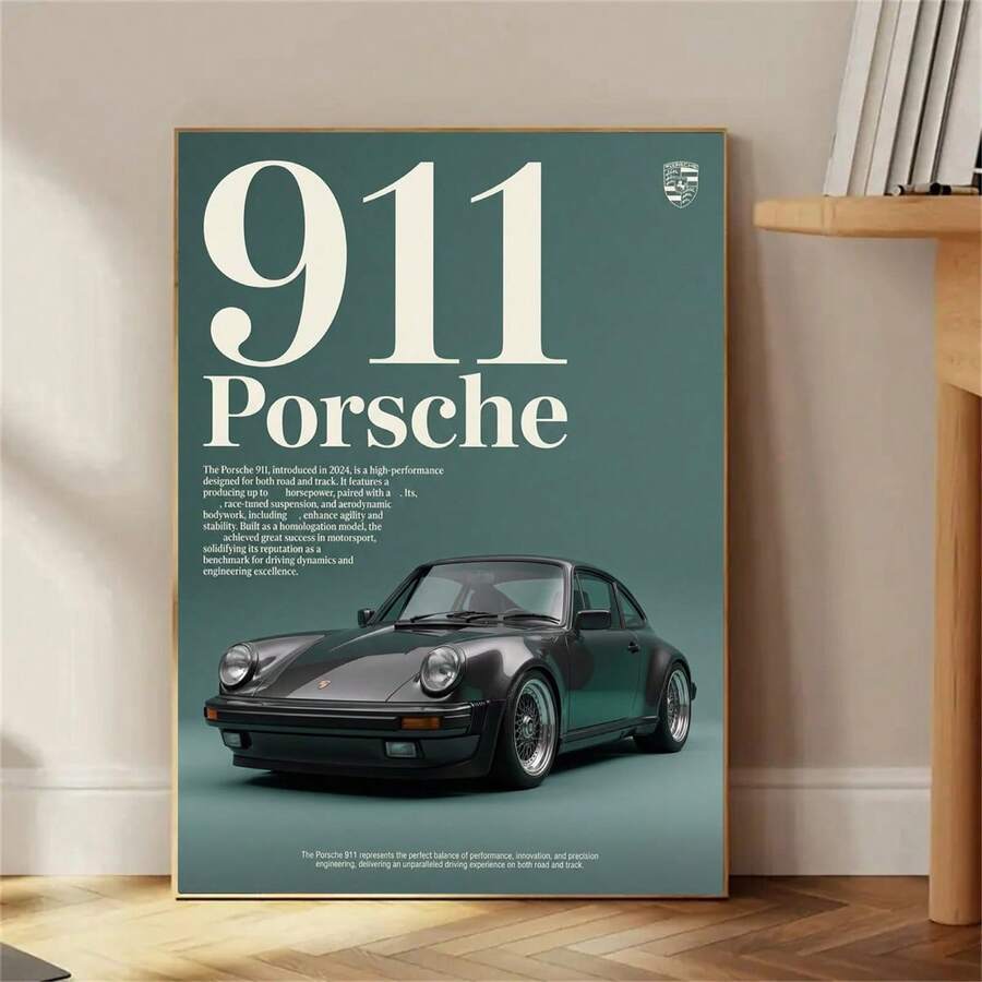 1件現代美學德國跑車壁飾:復古黑色保時捷 911 對比深藍綠色背景-高畫質畫布印刷(無框),適合男孩房裝飾 - 911 B - 查看 1