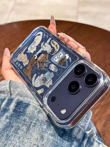 可愛韓風手繪貓咪拼貼手機殼，透明柔軟 TPU 殼，多款可愛卡通貓咪、魚、爪印、毛線球與「Meow」文字印花，凸起相機框，防摔防黃薄型手機殼，適用 18 17 16 15 14 13 12 11 Pro & Pro Max - 彩色 - 查看 4