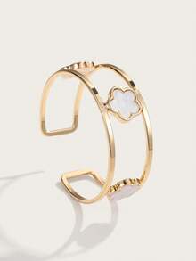 Altistry 1pc Elegant Lucky Clover Double-Line Design Opening Bangle For Women - White - View 2
