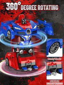 1pc Dual-Mode Transforming RC Car Toy, One-Touch Automatic Switch Between Racing Car And Robot Form, Suitable For 4-7 Year Old Boys, 3, 4, 5, 6, 7...12 Year Old Kids Boys And Girls, Perfect Gift For Christmas, Halloween, Thanksgiving, Easter, 2.4GHz Remote Control Car, Fast 360° Rotation - Multicolor - View 5