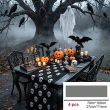 Halloween Pumpkin Table Centerpiece With Skull Tablecloth, Spooky Candle Holder And Pumpkin Lantern Decor, Suitable For Outdoor Patio, Halloween Party Venue And Home Decoration - Black - View 24