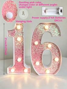 1件 21cm 粉色發光數字燈，居家裝飾 LED 數字燈，10/13/18歲生日派對裝飾數字牌 - 21cm粉紅色數字 - 查看 7