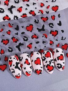 2 Peças Adesivos de Unha 3D Coração Vermelho Estampa de Leopardo, Padrão de Coração com Manchas de Leopardo Preto, Decalques de Unha Autoadesivos, Decoração de Arte de Unha Gótica Doce Selvagem Y2K Legal, Adequado para Suprimentos de Unha DIY de Outono - Multicolorido - Visão 7