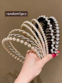 Random 5 Packs Women's Imitation Rhinestone High-End Fashionable Hairband, Versatile For Going Out - Multicolor - View 1