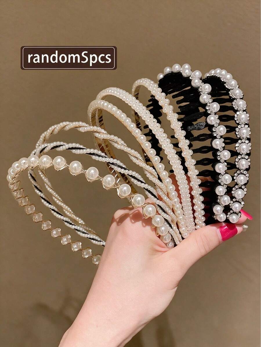 Random 5 Packs Women's Imitation Rhinestone High-End Fashionable Hairband, Versatile For Going Out - Multicolor - View 1
