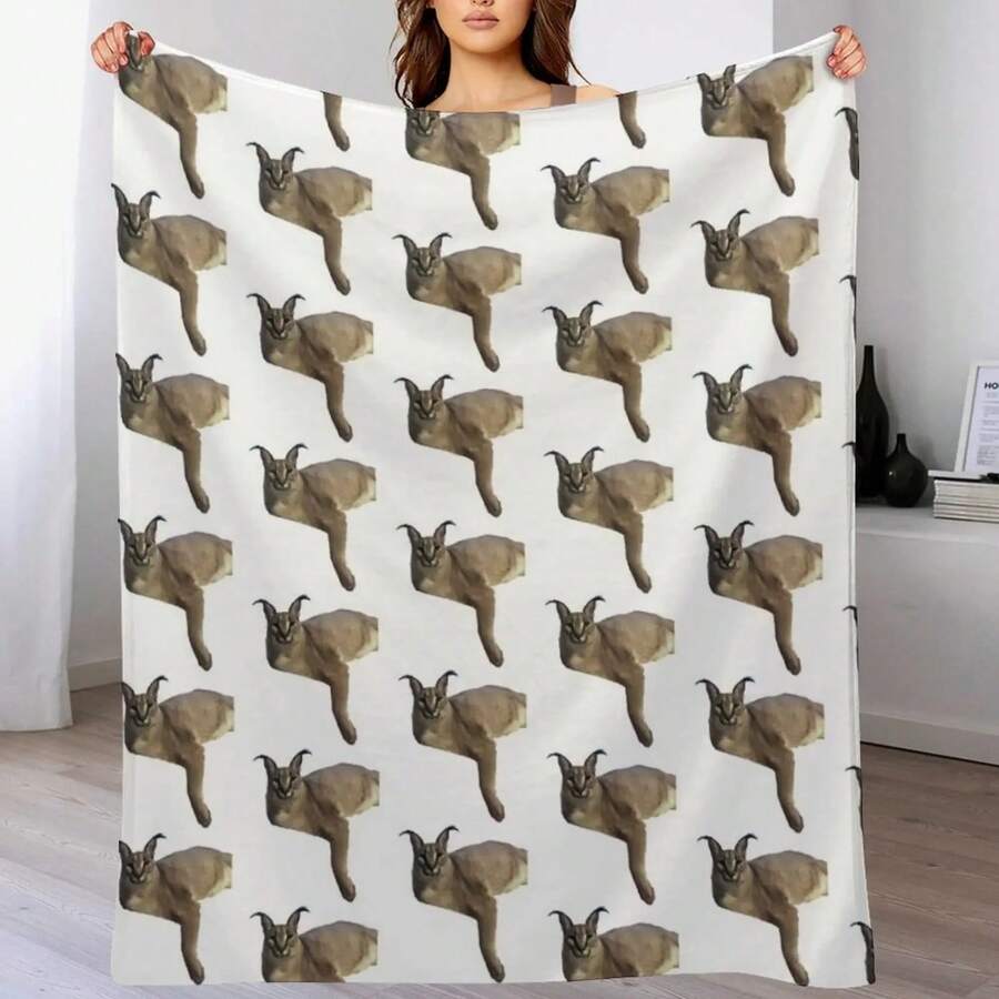 Big Floppa Throw Blanket Plaid On The Sofa Quilt Decoratives Tourist Blankets - Black - View 1