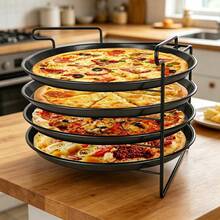 Perforated Non-Stick Pizza Baking Set – 4-Piece Kit With 11-Inch Pans & Cooling Rack For Even Baking And Quick Cooling - Black - View 10
