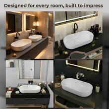 Ceramic Tabletop Wash Basin – Compact Oval Bathroom Sink For Modern Spaces, Smooth White Finish, Space-Saving Design (28 * 14.5 * 6 Inches) – Easy-To-Clean Surface, Rounded Edges, Lightweight Installation-Friendly Shape – Ideal For Small Bathrooms, P - White - View 8