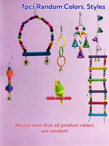 1/5/7pcs Bird Parrot Toy Set, Colorful Vine Ball With Climbing Ladder And Swing, Hammock Bell Perch, Foraging Puzzle Toy, Suitable For Small And Medium Birds, Training And Brain Exercise For Lovebirds, Parakeets, Macaws - View 15