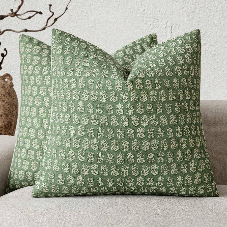 1pc Decorative Neutral Floral Print Pillow Case, Vintage Farmhouse Style Cushion Cover, Bohemian Home Decor, Suitable For Sofa, Chair, Long Sofa, Bedroom, Living Room, Summer & Autumn Pillow Case, Cushion Cover, Pillowcase, Bedroom Decor, Home Decor Gift - Forest Green - View 1