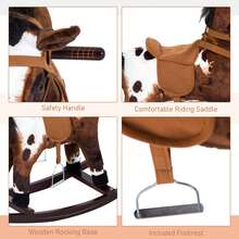Children's Wooden Plush Ride-On Rocking Horse Toy, With, Dark Brown/White - Dark Brown - View 9
