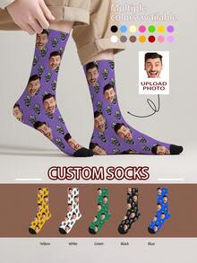 1 Pair Customized Face Pattern Socks, Personalized Photo Socks, Custom Printed Socks, Funny Face Socks, Custom Pattern Socks, Print Any Face Pattern On Socks, Anniversary Gift, Valentine's Day Gift, Unique Birthday Gift, Personalized Collectible - Multicolor - View 5