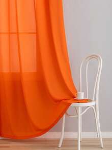 1/2pcs Orange Chiffon Sheer Curtains, Soft & Flowy, For Living Room, Bedroom, Balcony, Bay Window, Sunshade - Orange - View 2