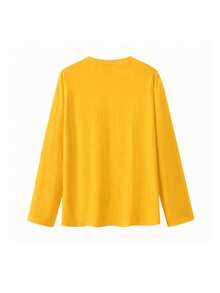 Street Style Lazy Casual Women's T-Shirt, Unique Letter Print Design, Autumn Long Sleeve Crew Neck Top - Yellow - View 7