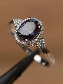 1pc Elegant Oval Cubic Zirconia Ring - Symbol Of Eternal Love, Promise Ring, Sophisticated Party Jewelry - Navy Blue - View 2
