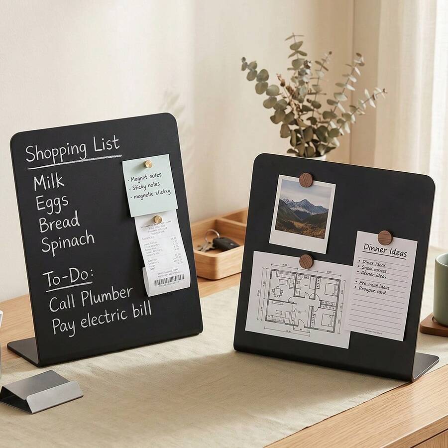 1pc Desktop Magnetic Blackboard Sign, L-Shaped Metal Memo Board, Suitable For Office Desk, Reusable Writing Message Board, Aesthetic To-Do List Planner Board - L-shaped Message Board - View 1