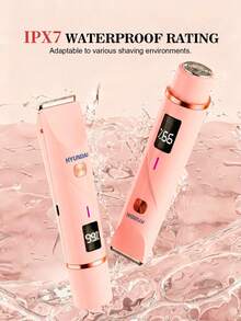 HYUNDAI 1pc Painless LED Digital Display 2-In-1 Women's Electric Shaver IPX7 Waterproof Full Body Use Easy To Clean Ceramic Blade And Floating Foil Head Gentle For Sensitive Skin Type-C Charging Portable For Travel And Business Trips - Multicolor - View 3